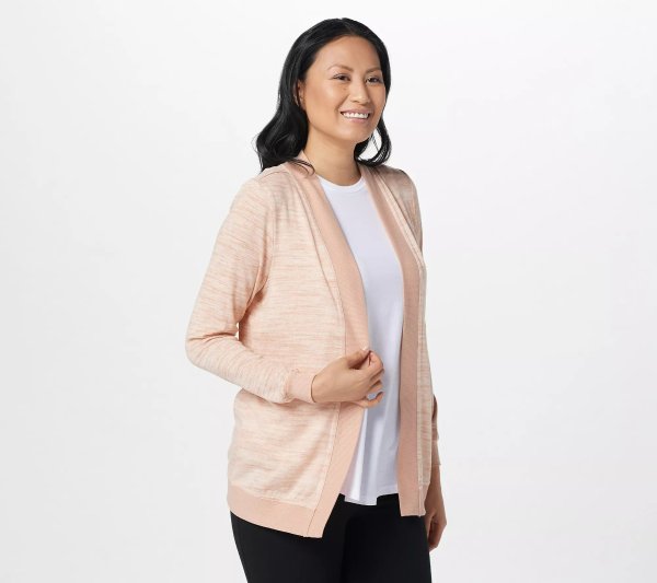 MUK LUKS Butter Knit Open Front Cardigan with Rib Trim Detail - QVC.com