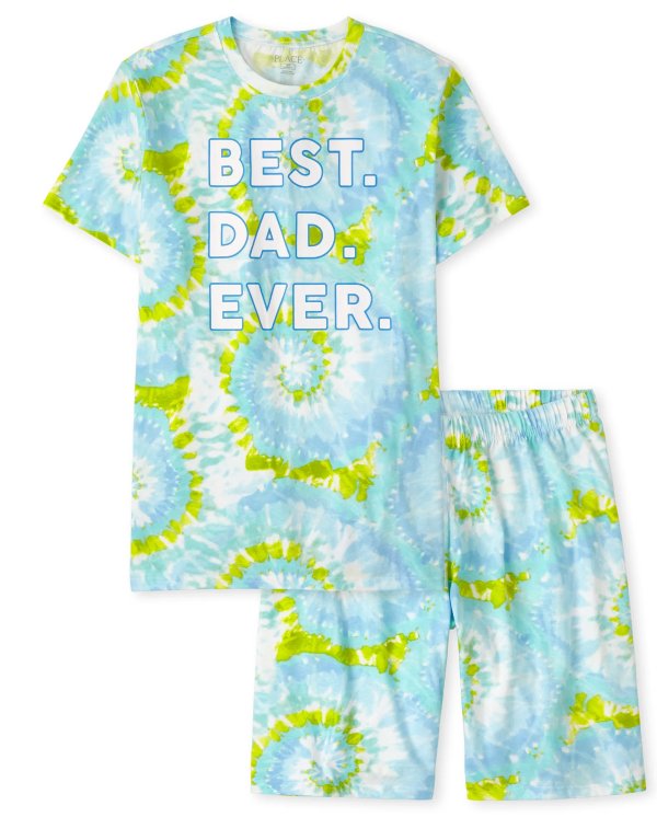 Mens Matching Family Short Sleeve 'Best Dad Ever' Tie Dye Snug Fit Cotton Pajamas | The Children's Place - GULF BLUE