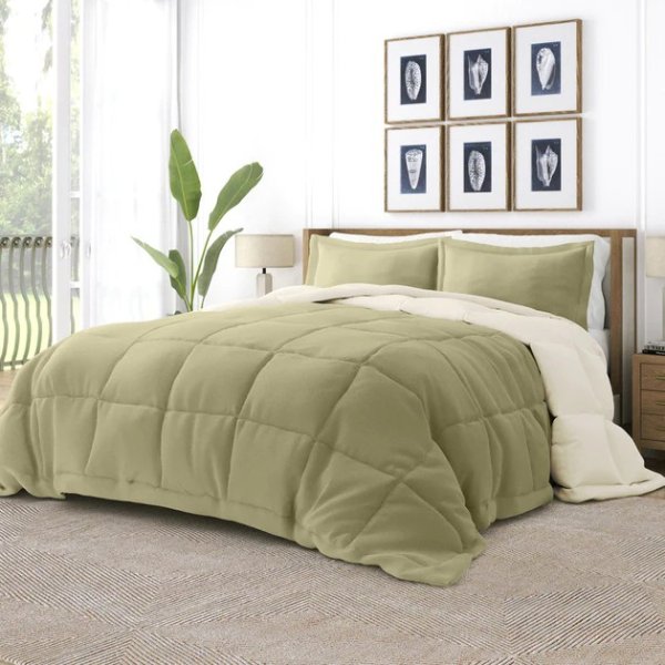 reversible down-alternative comforter set all season ultra soft microfiber bedding, twin/twinxl - sage / ivory