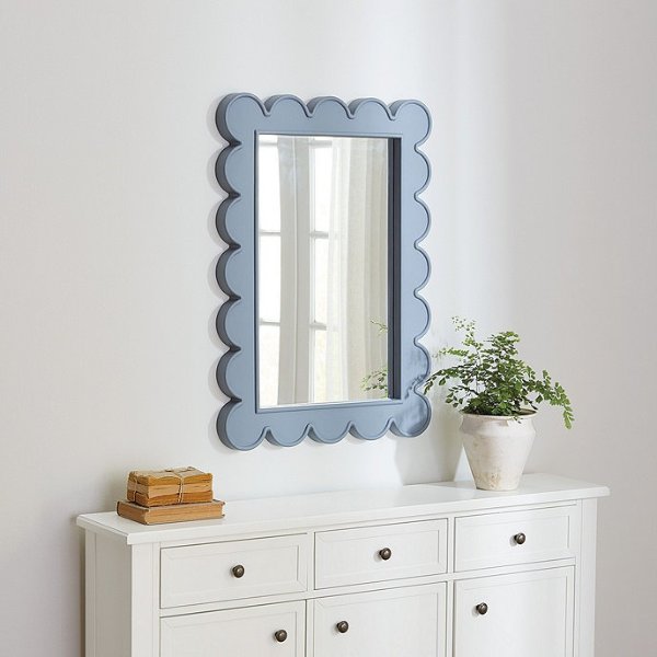 Hayli Blue Wood Scalloped Wall Mirror