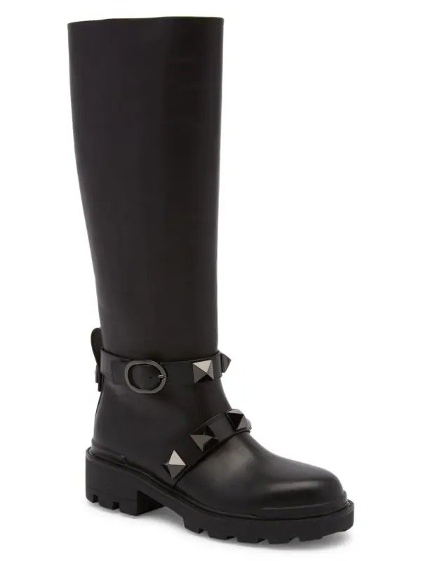Roman Stud Leather Knee-High Boots