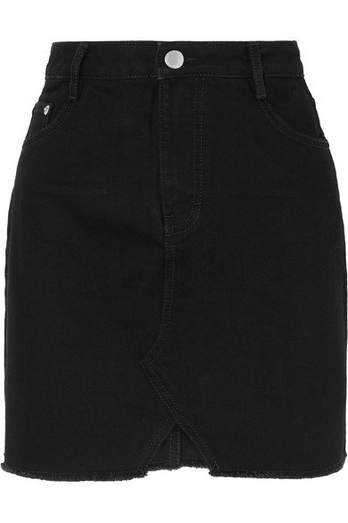 Distressed denim mini skirt