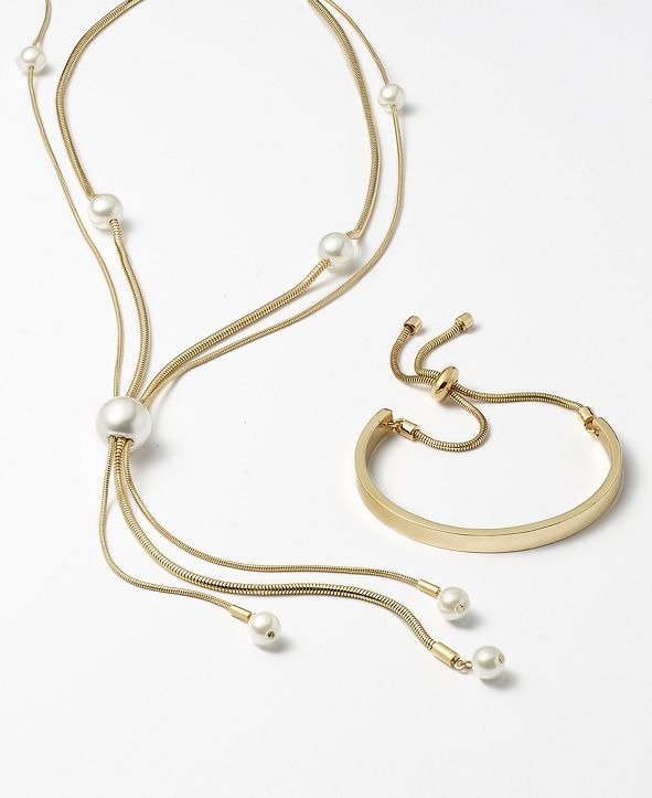 Gold-Tone Imitation Pearl Lariat Necklace, 24" + 2" extender, Created for Macy's