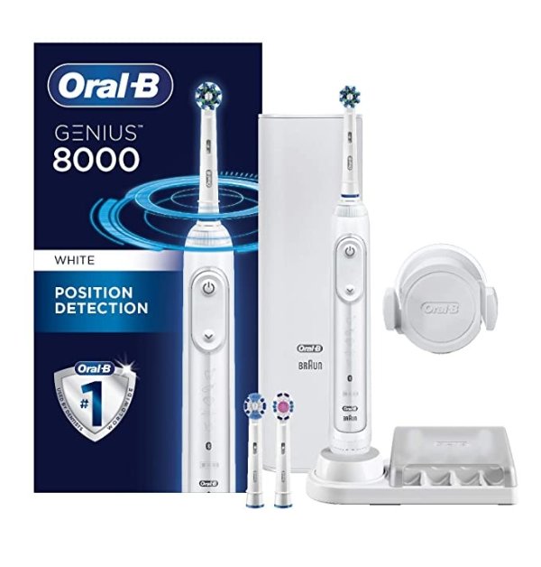 8000 Electronic Power Rechargeable Battery Electric Toothbrush with Bluetooth Connectivity, White