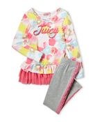 (Girls 4-6x) Two-Piece Floral Dress & French Terry Leggings Set