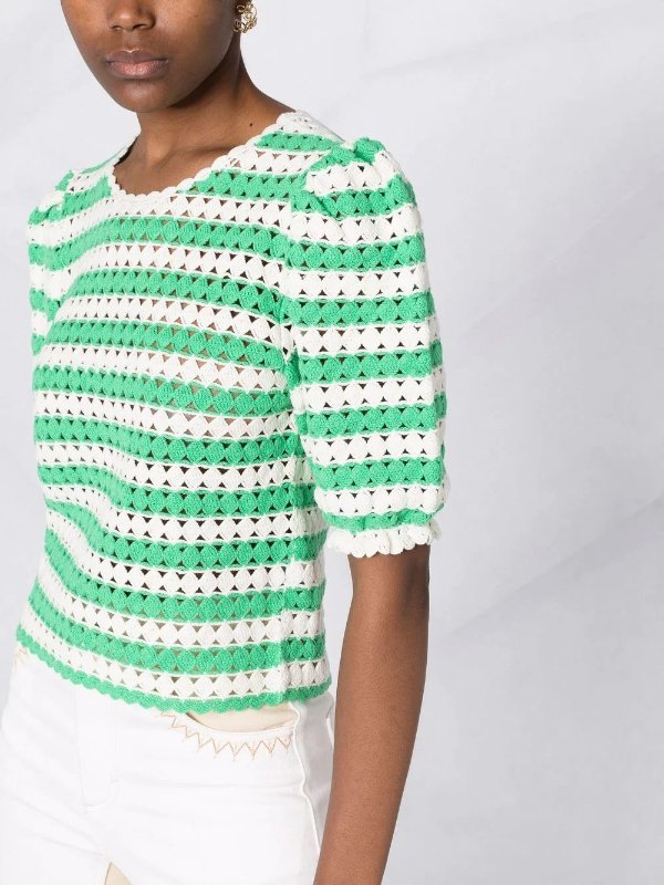 Marigna horizontal-stripe crochet-knit top