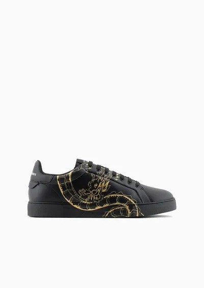 Lunar New Year dragon-print leather sneakers