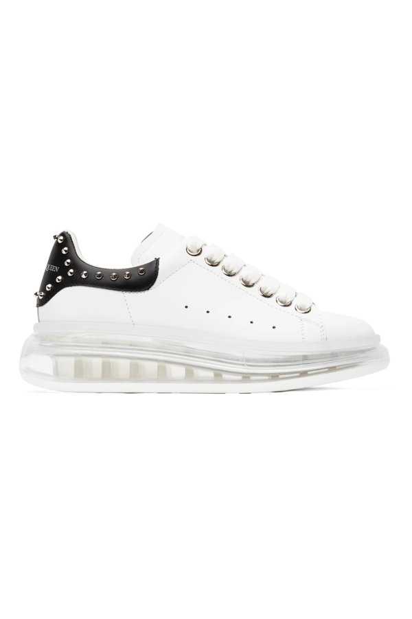 White & Black Studded Clear Sole Oversized Sneakers