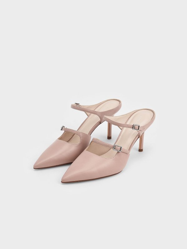 Nude Double Strap Mary Jane Mules | CHARLES &amp; KEITH