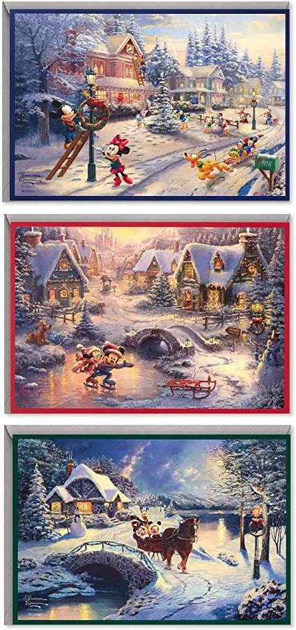 Thomas Kinkade Boxed Christmas Cards Assortment, Mickey Mouse (3 Designs, 24 Christmas Cards with Envelopes)