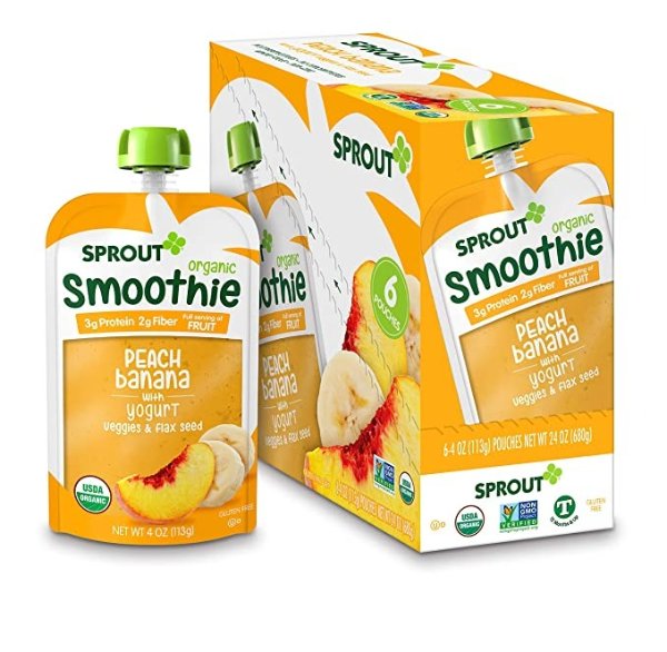 Organic Baby Food Toddler Smoothie, Peach Banana w/ Yogurt, 4 Ounce Pouches (Pack of 12)