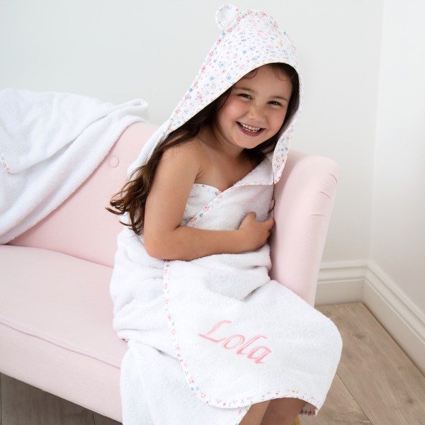 Personalized White Ditsy Print Hooded Towel