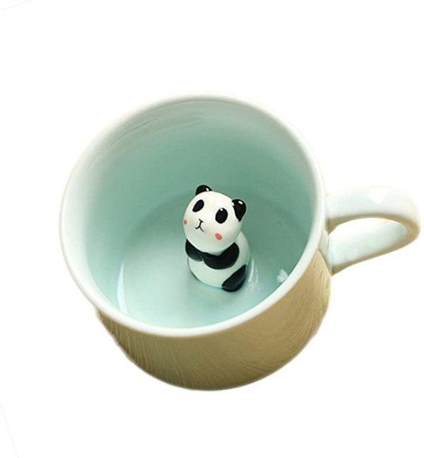 3D Mug Animal Inside Cup Cartoon Ceramics Figurine Teacup for Boys Girls Kids Women Men Coffee Mug (8 oz Panda)