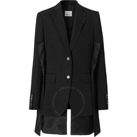 Black Wool Logo Panel Detail Tailored Jacket