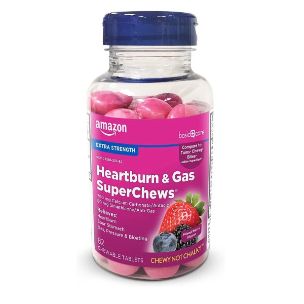 Amazon Basic Care Heartburn & Gas SuperChews Mixed Berry 82ct