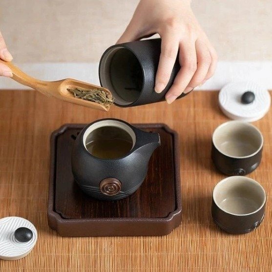 Black Ceramic Travel Tea Set