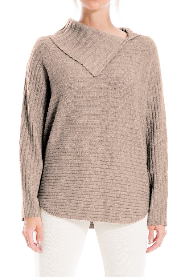 Split Neck Ribbed Pullover Sweater