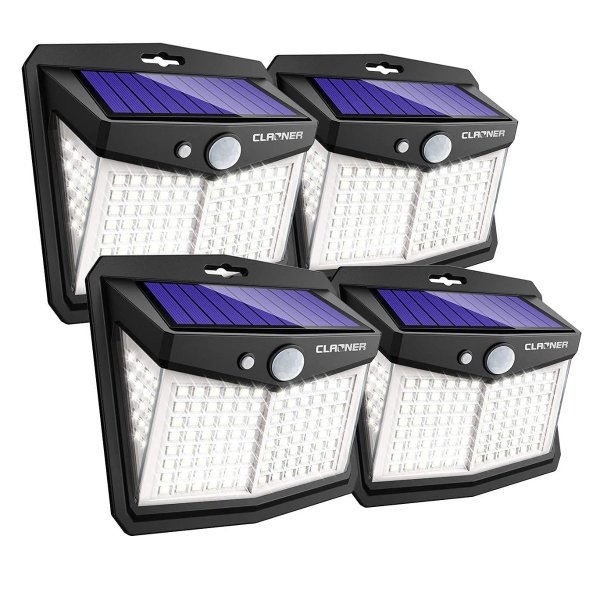 Claoner Solar Motion Sensor Lights, [128 LED/4 Packs] Outdoor Solar Lights 3 Working Modes