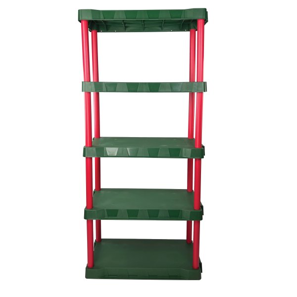 13.88"D x 30"W x 68.8"H 5-Shelf Plastic Garage Storage Shelves, Red and Green, Adult