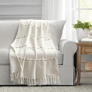 Lush Decor Herringbone Stripe Yarn Dyed Cotton Woven Tassel Throw Blanket