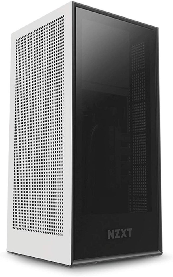 H1 - Small Form-Factor ITX Case - Dual Chamber Airfllow - Tinted Tempered Glass Front Panel - Integrated 650W 80+ Gold PSU, 140mm AIO Watercooler, and PCIe 3.0 High-Speed Riser Card - White