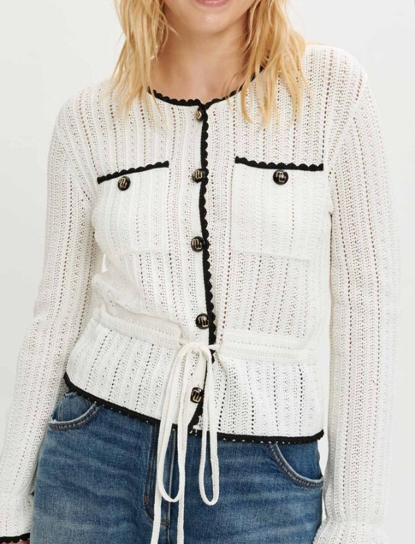 222MOBELLY Contrasting openwork knit cardigan