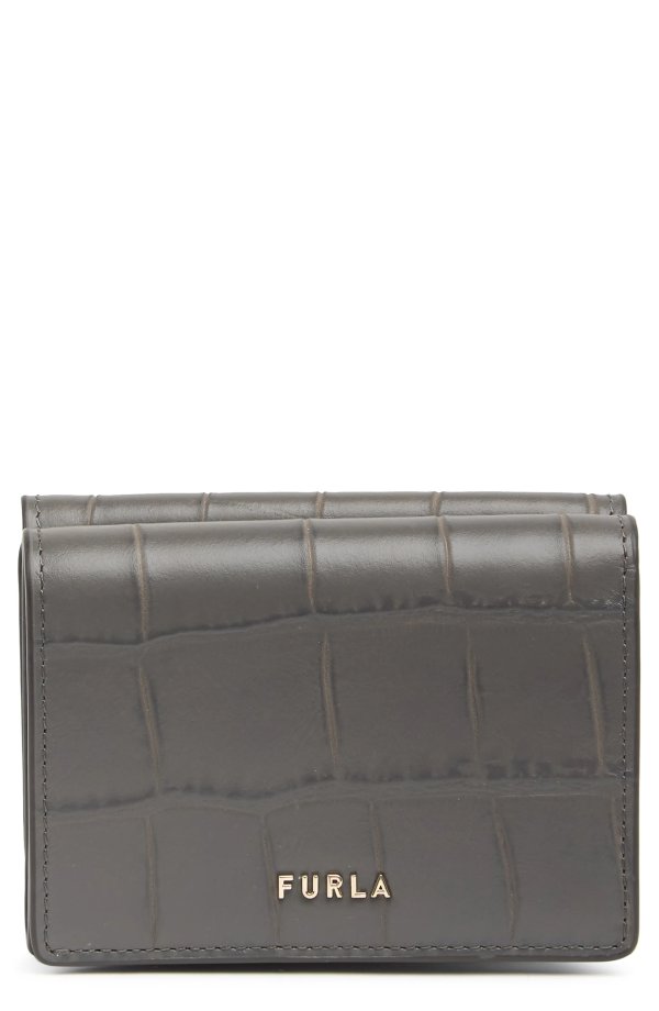 Croc Embossed Leather Tri-Fold Wallet