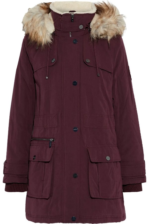 Faux fur-trimmed washed-twill hooded parka
