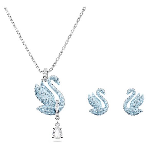 Iconic Swan set Swan, Blue, Rhodium plated