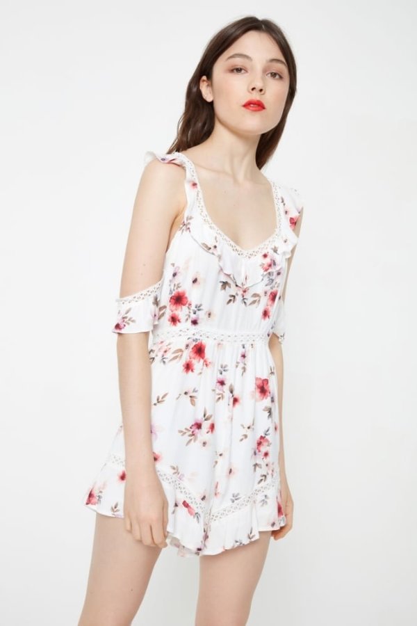  Off-The-Shoulder Playsuit With Floral Print