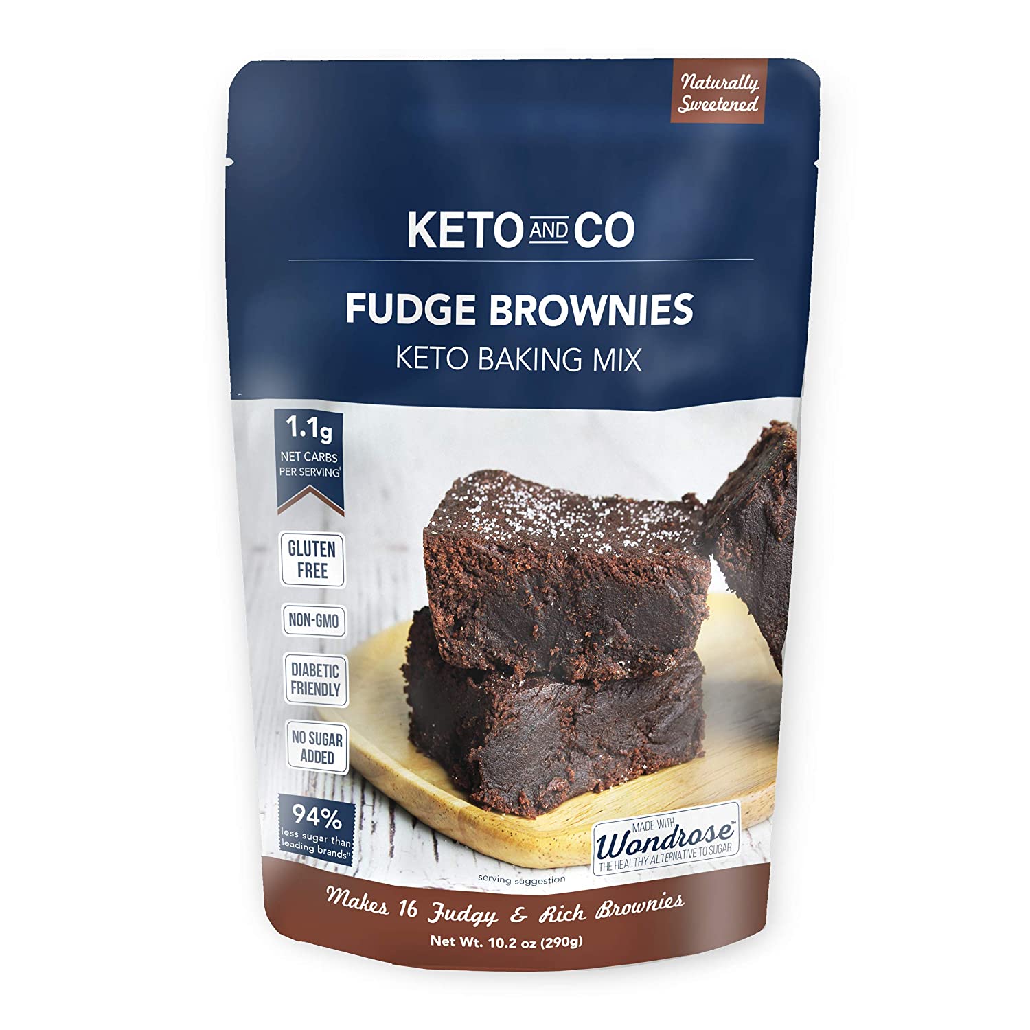 Keto and Co的Keto软糖布朗尼混合物| 每份仅净重1.1克碳水化合物| 无麸质，低碳水化合物，糖尿病友好，天然甜味，无添加糖，非转基因| （16人份）