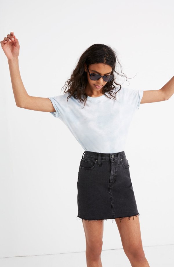 Raw-Hemmed Edition: Stretch Denim Straight Mini Skirt
