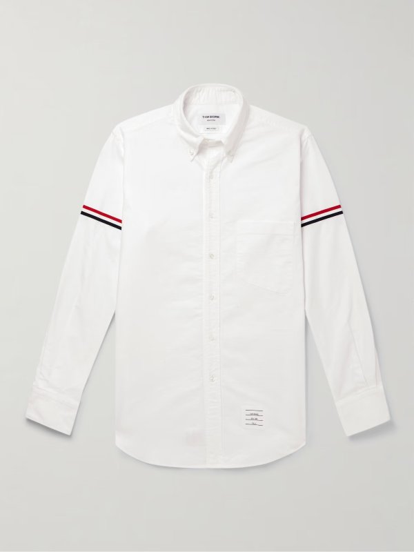 Button-Down Collar Striped Grosgrain-Trimmed Cotton-Poplin Shirt