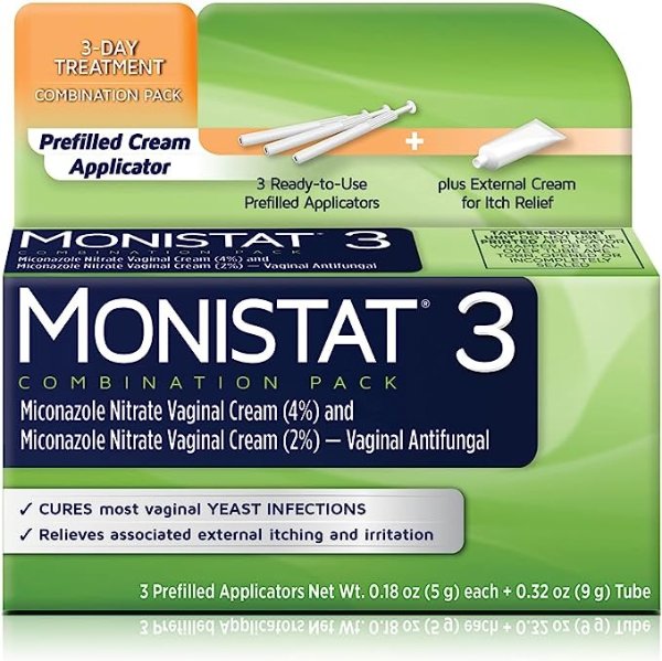 3-Dose Yeast Infection Treatment For Women, 3 Prefilled Applicators & External Itch Cream