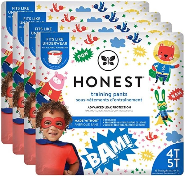 Honest Company Toddler Training Pants | Super Heroes | 4T/5T | 76 Count | Eco-Friendly | Underwear-Like Fit | Stretchy Waistband & Tearaway Sides | Perfect for Potty Training