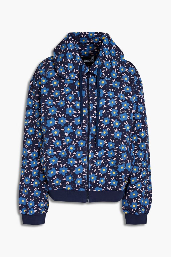Floral-print French cotton-terry hoodie