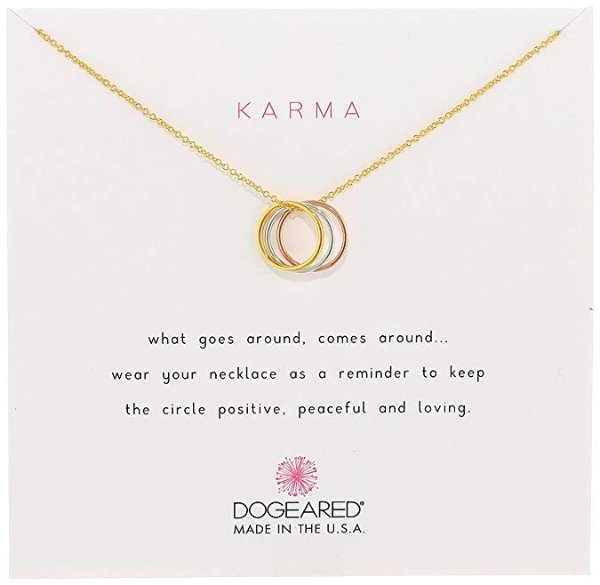 "Karma" Mixed Metal Sterling Silver Triple Karma Ring Necklace, 16" + 2" Extender