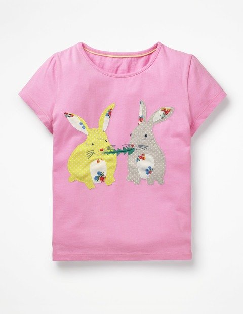 Animal Applique T-Shirt - Lilac Pink Bunnies | Boden US