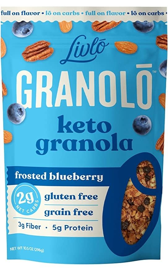 Livlo Keto Nut Granola - Low Carb Cereal With Only 2g Net Carb - Grain Free & Gluten Free - Low Sugar Healthy Snack - Frosted Blueberry, 11oz