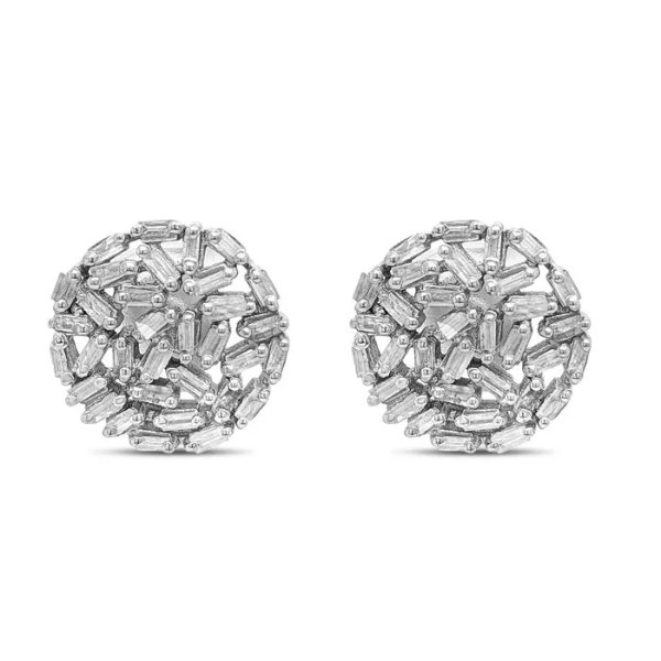 3/4 Carat Natural Rose Cut Baguette Diamond Stud Earrings In Sterling Silver. Very Unusual Earrings At An Amazing Price.