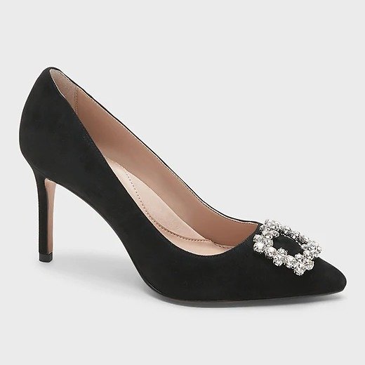 Madison 12-Hour Suede Pump with Crystal Buckle
