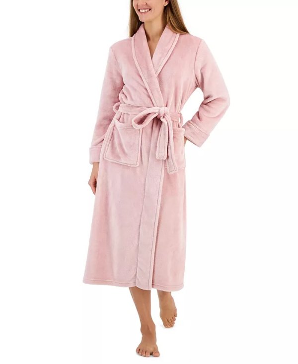 Women's Long Solid Shine Plush Knit Robe, Created for Macy's