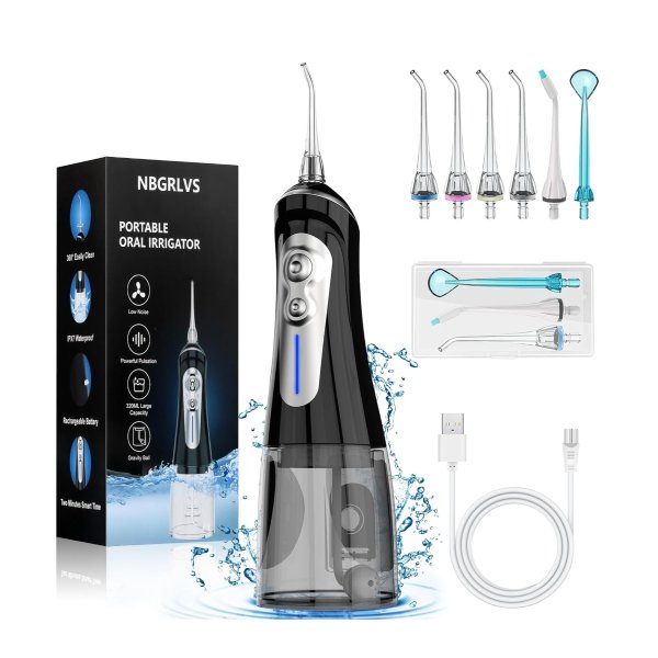 NBGRLVS Water Dental Flosser Cordless for Teeth Pick Cleaning - Powerful Oral Irrigator with 6 Adjustable Modes