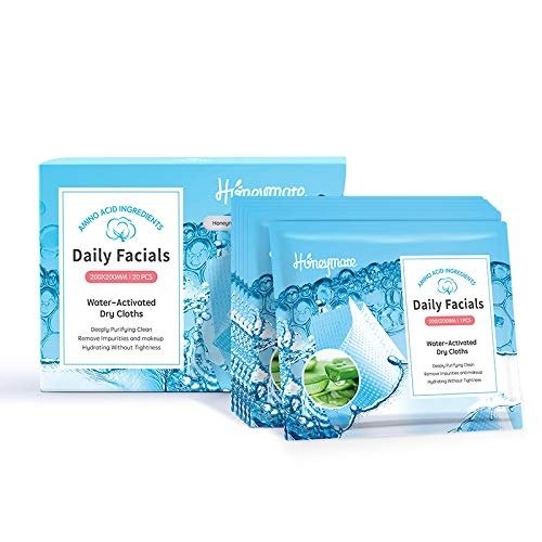 Daily Facials, Clean Makeup Removing Face Cleansing Towels, 5-in-1 Water Activated Dry Cloths, Individually Packaged, Degradable, Large Size 20 Count