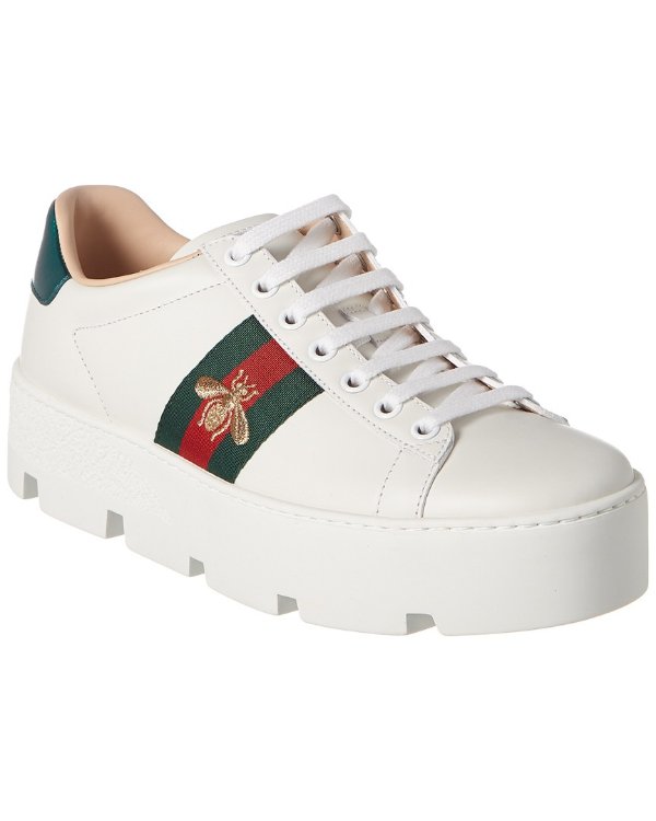 Ace Embroidered Leather Platform Sneaker