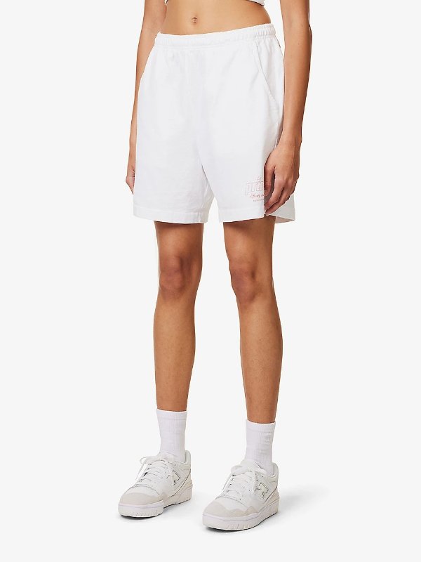 x Prince brand-print cotton-jersey shorts
