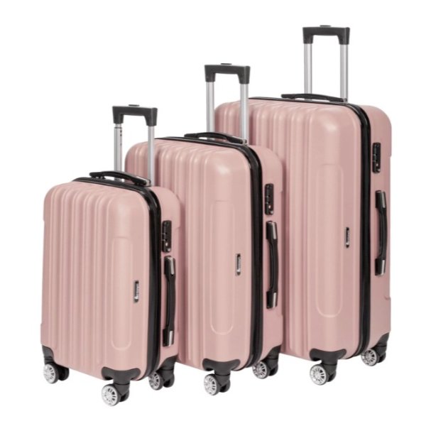 Zimtown 3-Piece Nested Spinner Suitcase Luggage Set with TSA Lock, Rose Gold