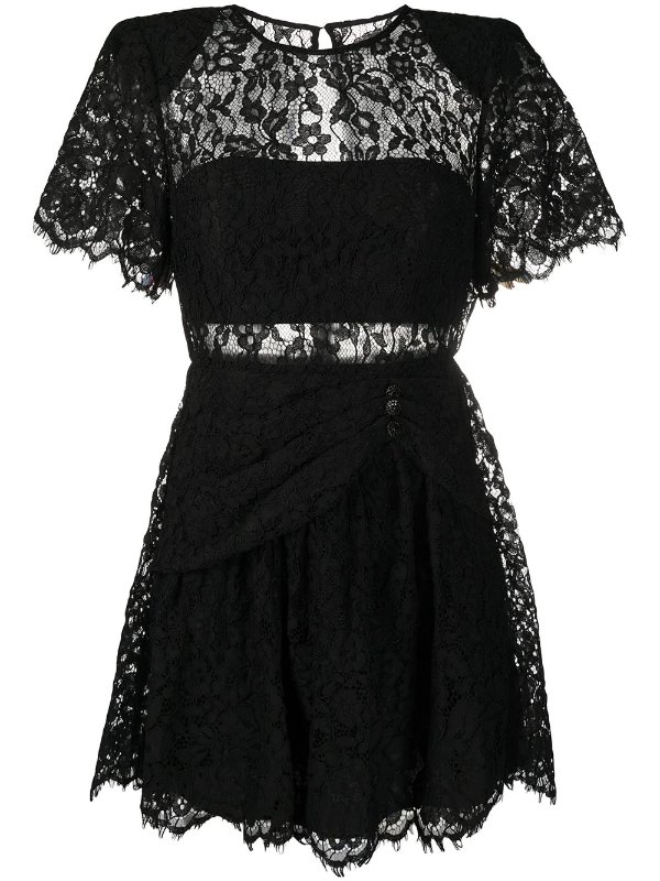 lace-trimmed short-sleeved mini dress