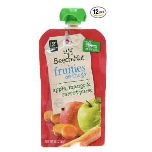 Beech-Nut Fruities On-the-Go, Baby Food, Stage 2, Apple, Mango & Carrot, 3.5 Ounce Pouch (Pack of 12)