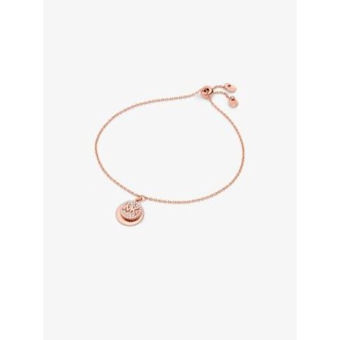 Precious Metal-Plated Sterling Silver Pave Logo Disc Bracelet